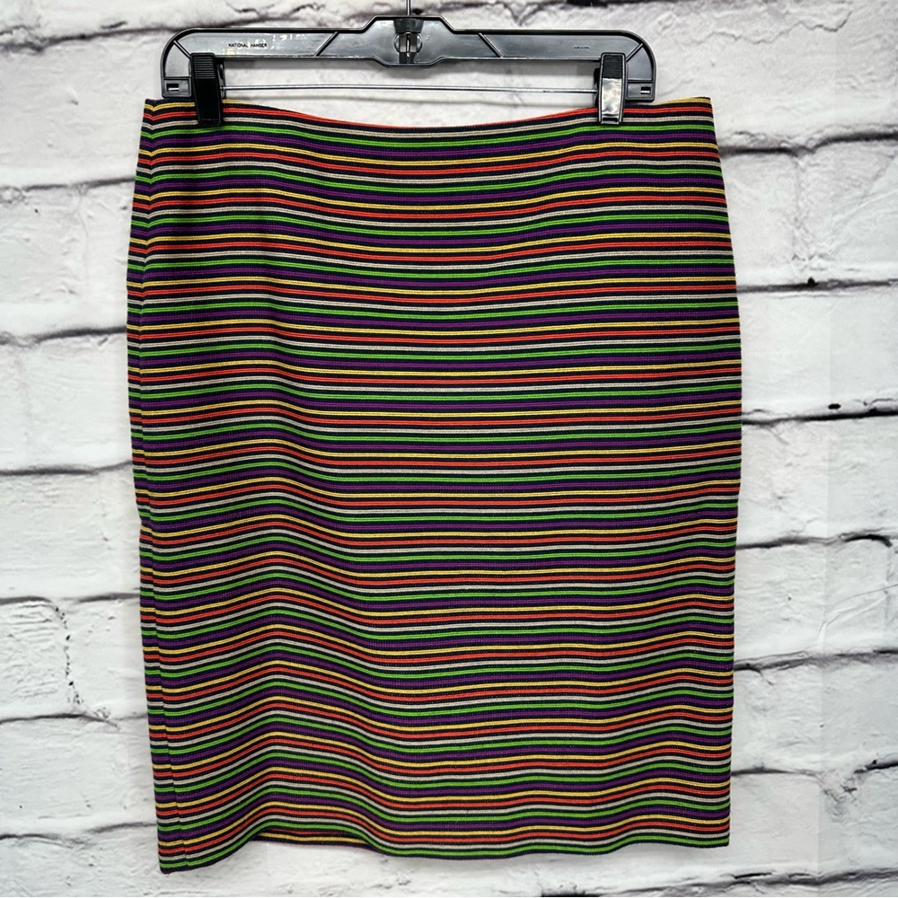 TALBOTS Skirt Size 12 colorful Striped Stretch Pencil Lined Back Zip bri… - Picture 3 of 8